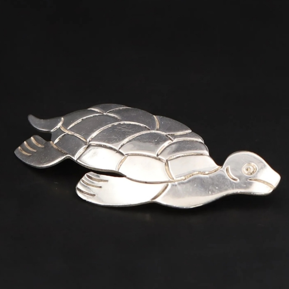Vintage Sterling Silver 925 MEXICO TAXCO Hawaiian Sea Turtle Brooch Pin 13g - Picture 5 of 8